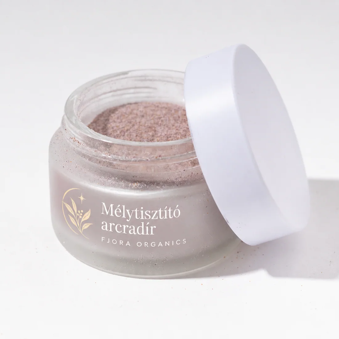 FJORA Organics Mélytisztító arcradír üvegtégelyben, fedéllel – organikus arcradír, elölnézet