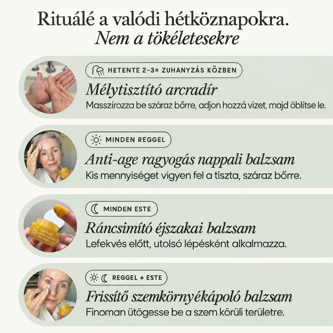 FJORA Organics teljes bőrápoló rendszer érett bőrre – napi rutin útmutató mind a négy termékhez
