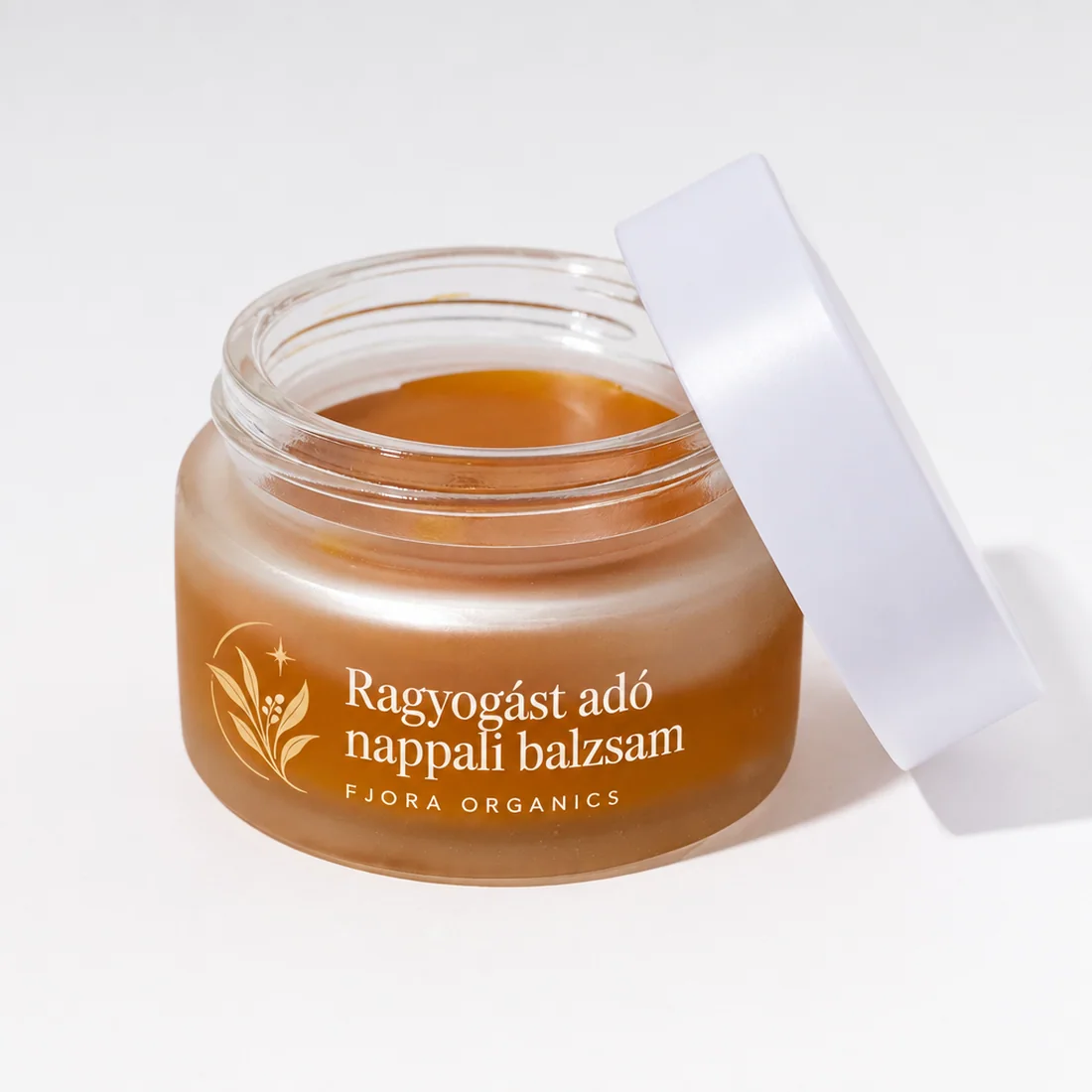 FJORA Organics Ragyogást adó nappali balzsam üvegtégelyben, fedéllel – organikus nappali balzsam, elölnézet