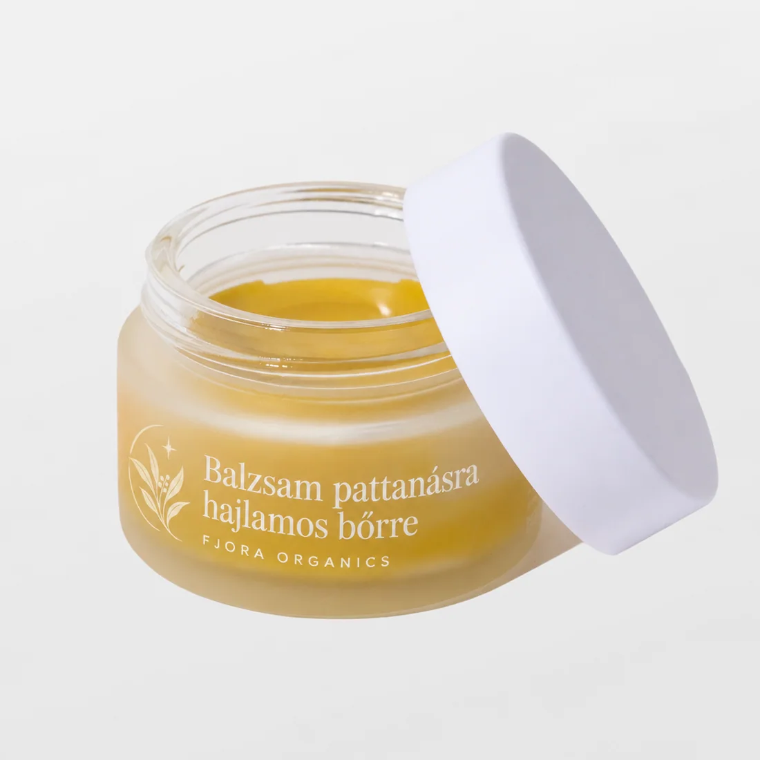 FJORA Organics Balzsam pattanásra hajlamos bőrre (nappali) üvegtégelyben, fedéllel – organikus nappali balzsam, elölnézet